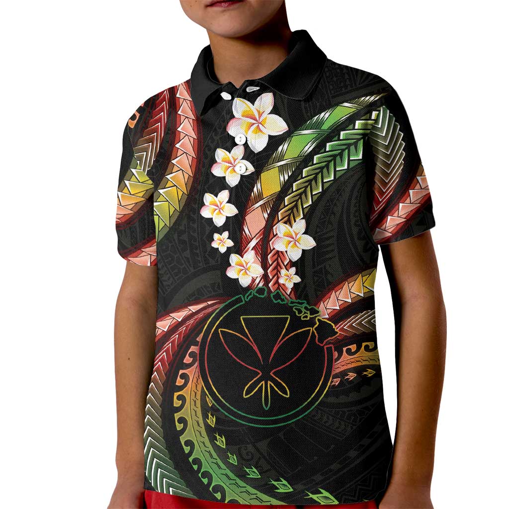 Hawaii Map Kanaka Maoli Kid Polo Shirt Fantastic Frangipani Reggae LT01 Kid Reggae - Polynesian Pride