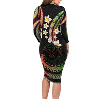Hawaii Map Kanaka Maoli Long Sleeve Bodycon Dress Fantastic Frangipani Reggae LT01 - Polynesian Pride