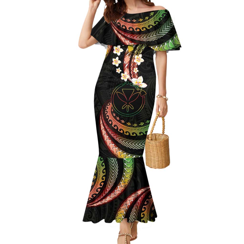 Hawaii Map Kanaka Maoli Mermaid Dress Fantastic Frangipani Reggae LT01 Women Reggae - Polynesian Pride
