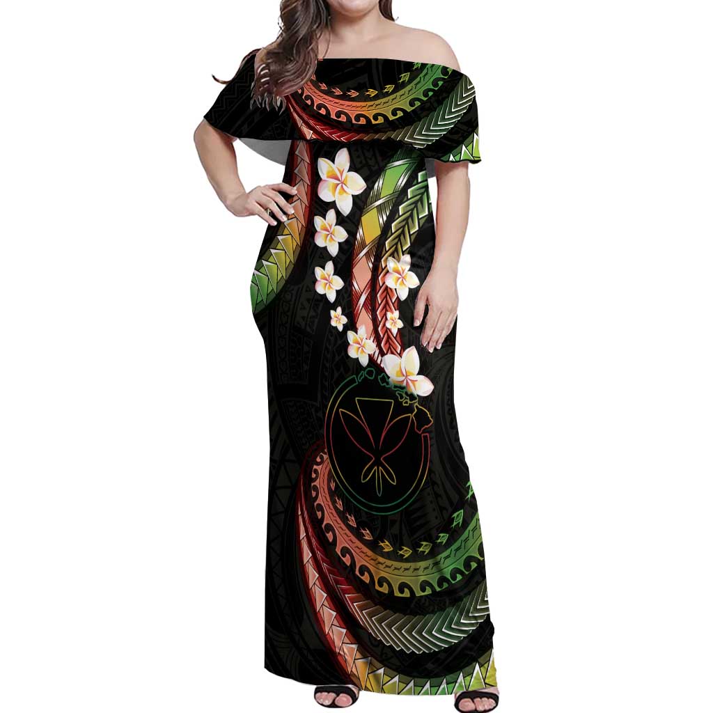 Hawaii Map Kanaka Maoli Off Shoulder Maxi Dress Fantastic Frangipani Reggae LT01 Women Reggae - Polynesian Pride
