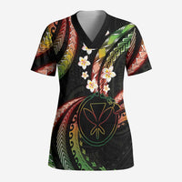 Hawaii Map Kanaka Maoli Scrub Top Fantastic Frangipani Reggae LT01 Adult Reggae - Polynesian Pride
