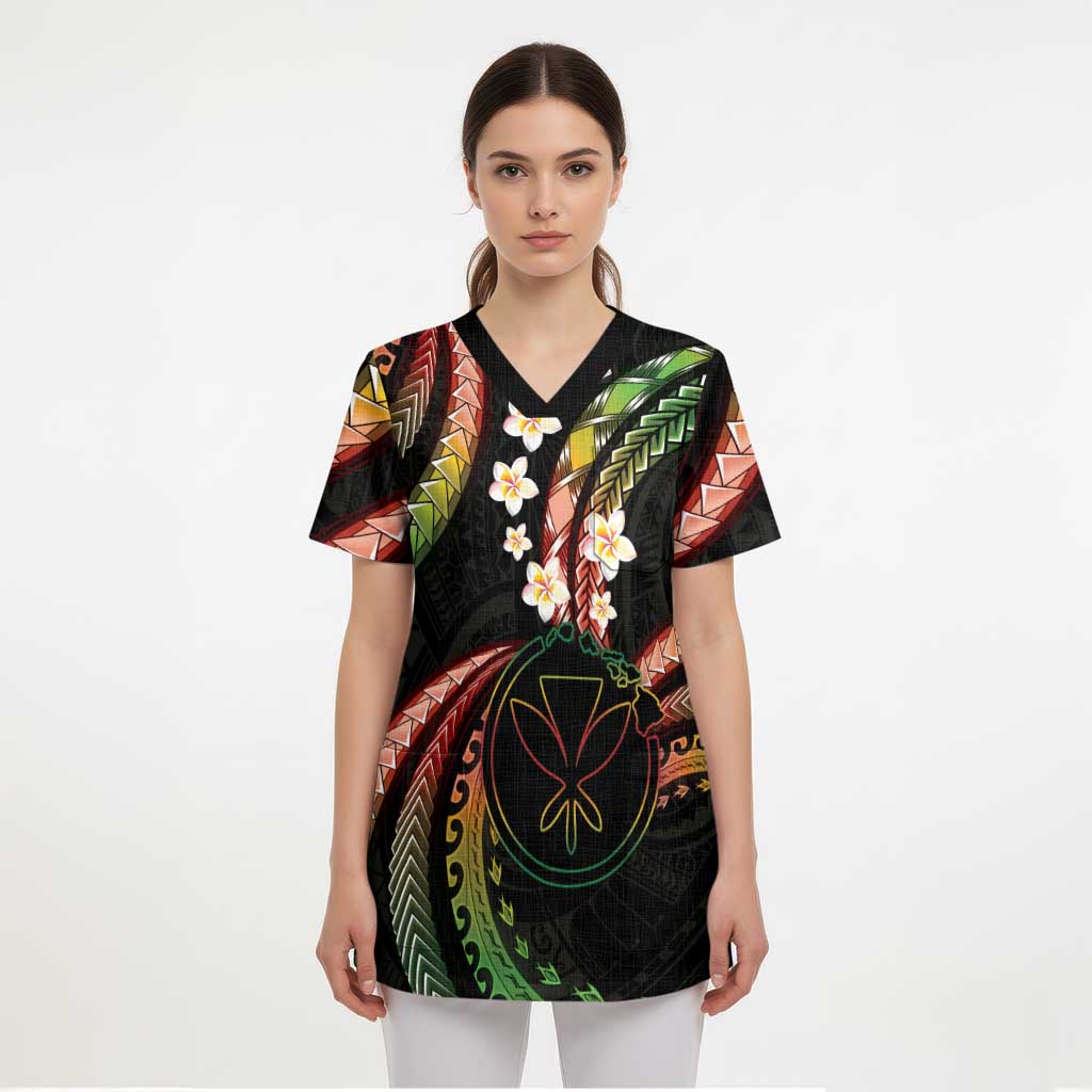 Hawaii Map Kanaka Maoli Scrub Top Fantastic Frangipani Reggae LT01 - Polynesian Pride