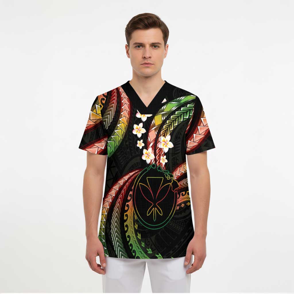Hawaii Map Kanaka Maoli Scrub Top Fantastic Frangipani Reggae LT01 - Polynesian Pride