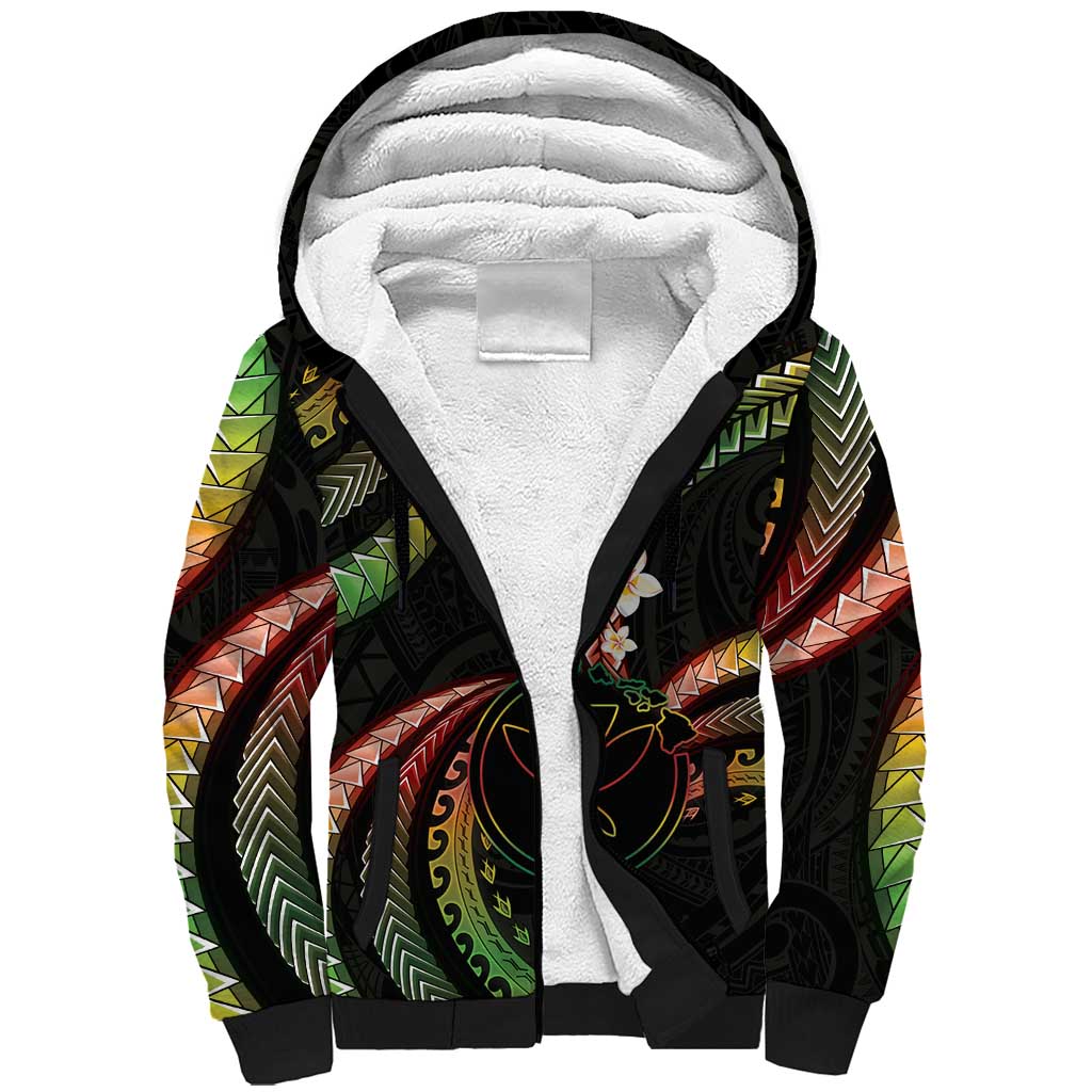 Hawaii Map Kanaka Maoli Sherpa Hoodie Fantastic Frangipani Reggae LT01 Unisex Reggae - Polynesian Pride