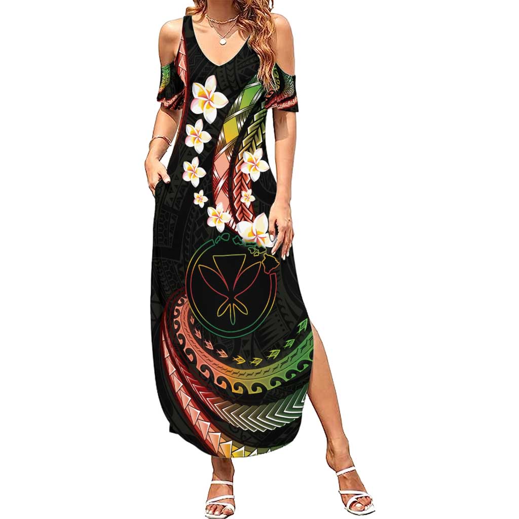 Hawaii Map Kanaka Maoli Summer Maxi Dress Fantastic Frangipani Reggae LT01 Women Reggae - Polynesian Pride