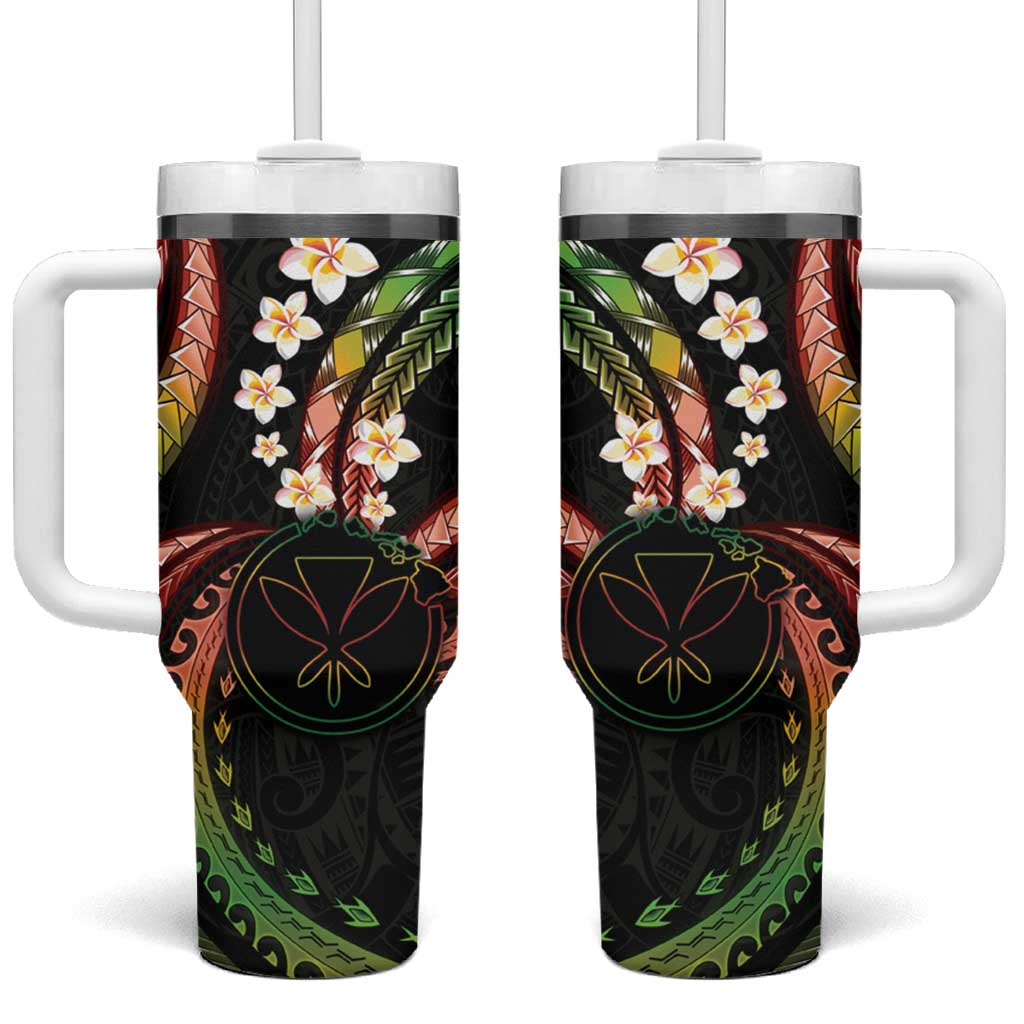 Hawaii Map Kanaka Maoli Tumbler With Handle Fantastic Frangipani Reggae LT01 One Size: 40 oz Reggae - Polynesian Pride