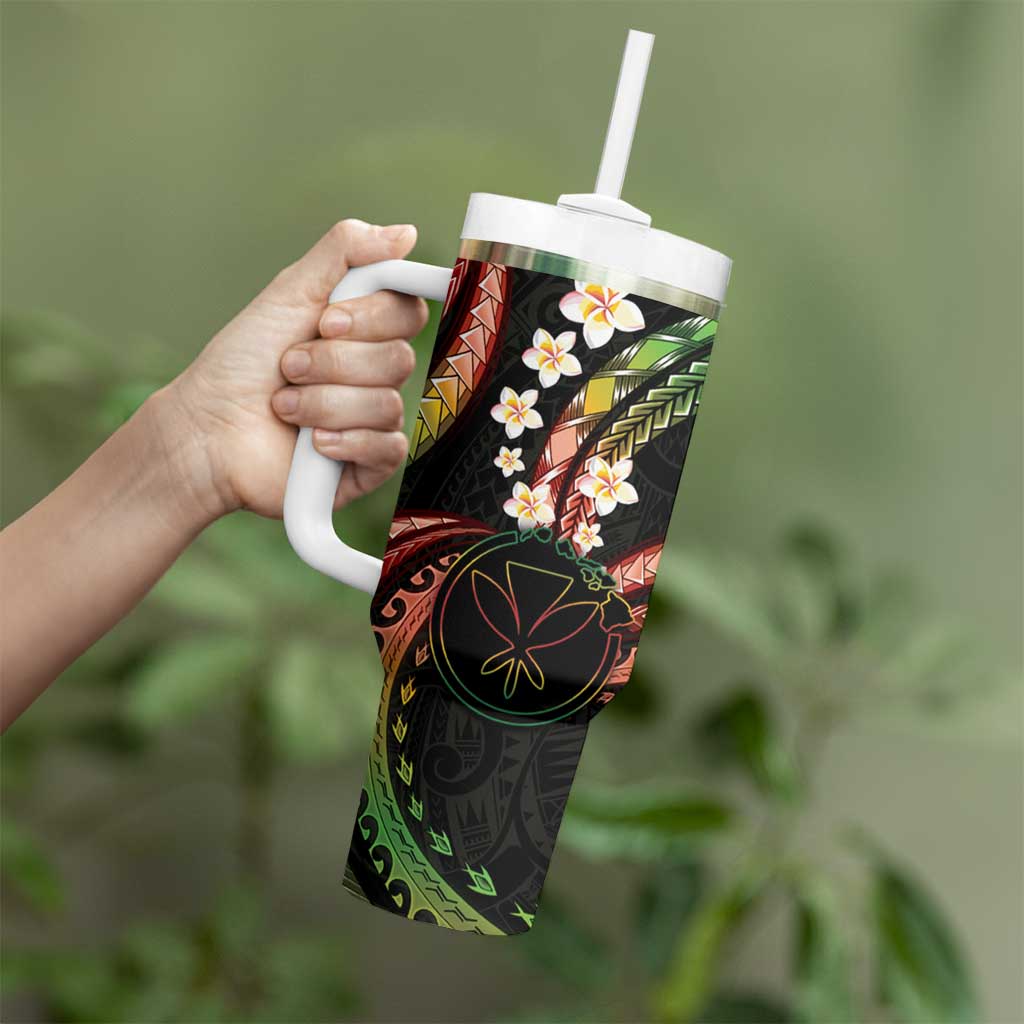 Hawaii Map Kanaka Maoli Tumbler With Handle Fantastic Frangipani Reggae LT01 - Polynesian Pride