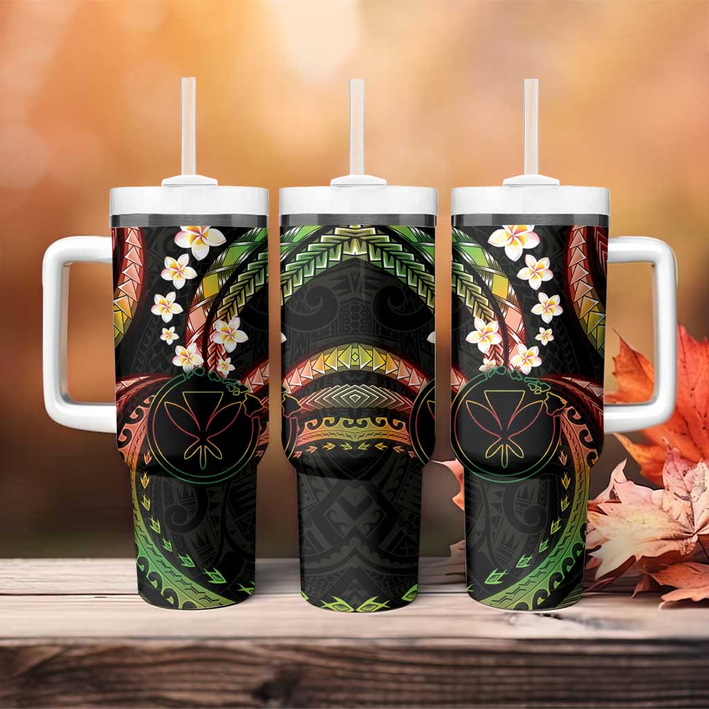 Hawaii Map Kanaka Maoli Tumbler With Handle Fantastic Frangipani Reggae LT01 - Polynesian Pride