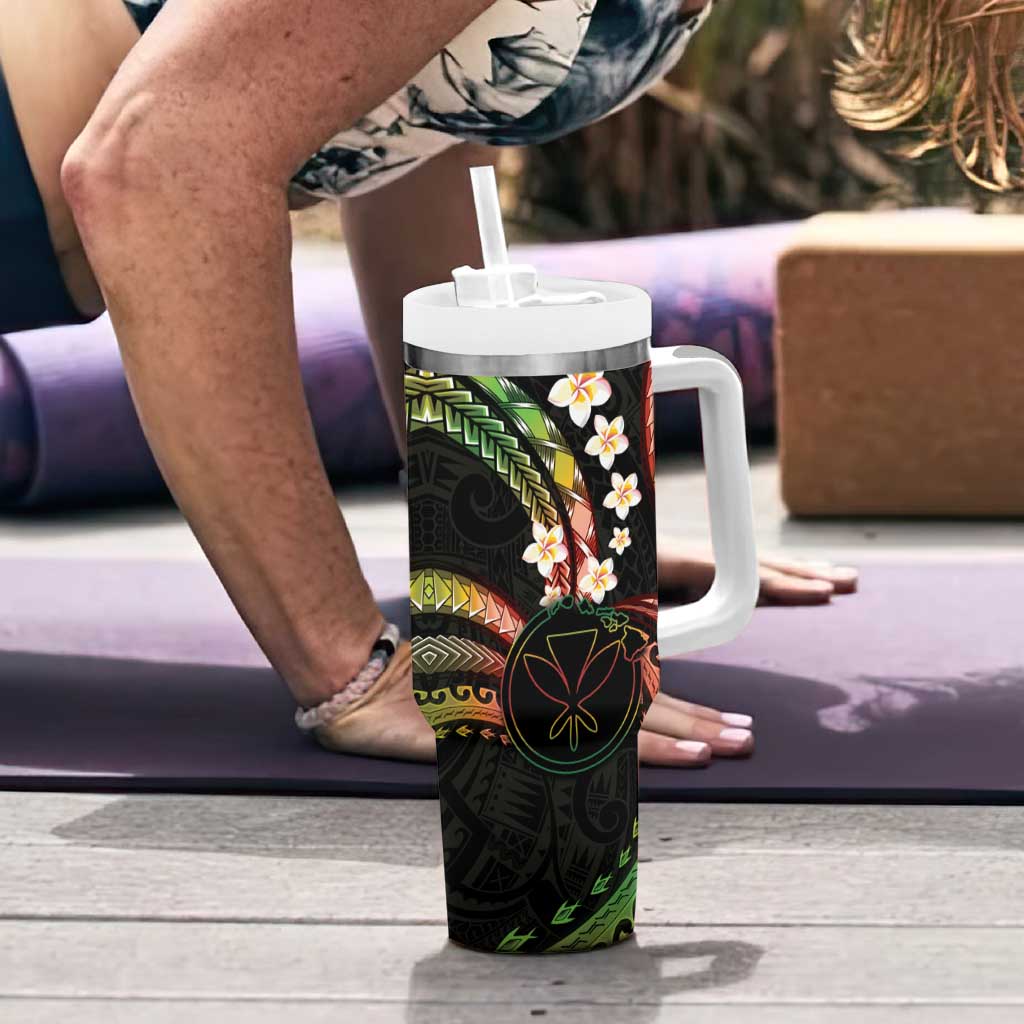 Hawaii Map Kanaka Maoli Tumbler With Handle Fantastic Frangipani Reggae LT01 - Polynesian Pride