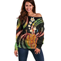 Hawaii King Kamehameha Off Shoulder Sweater Fantastic Plumeria Reggae LT01 Women Reggae - Polynesian Pride