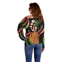 Hawaii King Kamehameha Off Shoulder Sweater Fantastic Plumeria Reggae LT01 - Polynesian Pride