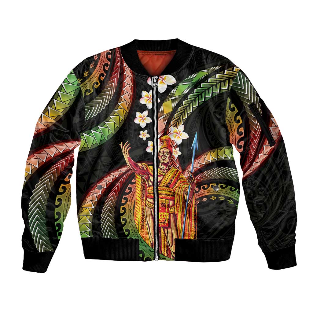Hawaii King Kamehameha Sleeve Zip Bomber Jacket Fantastic Plumeria Reggae LT01 Unisex Reggae - Polynesian Pride