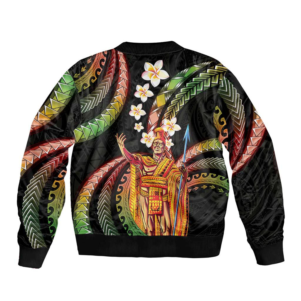 Hawaii King Kamehameha Sleeve Zip Bomber Jacket Fantastic Plumeria Reggae LT01 - Polynesian Pride