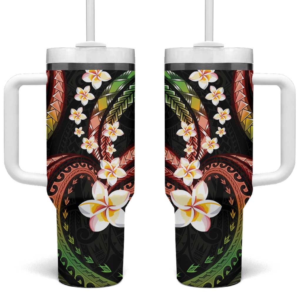 Hawaii Plumeria Reggae Tumbler With Handle Polynesian Pattern LT01 One Size: 40 oz Reggae - Polynesian Pride