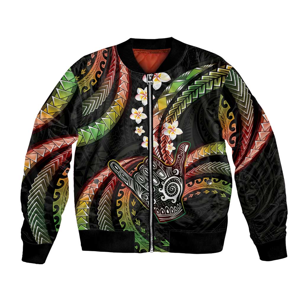 Hawaii Shaka Sign Bomber Jacket Fantastic Frangipani Reggae LT01 Unisex Reggae - Polynesian Pride