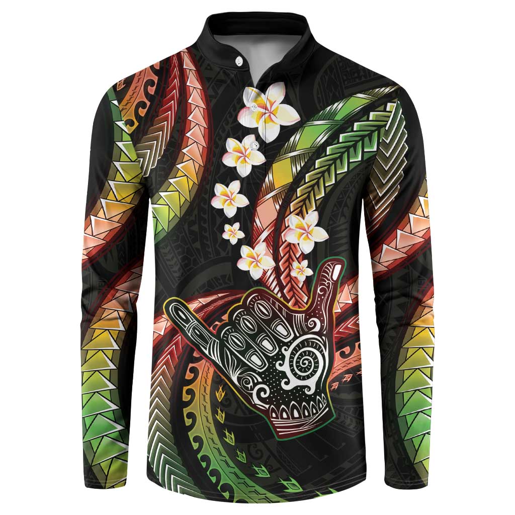 Hawaii Shaka Sign Button Sweatshirt Fantastic Frangipani Reggae LT01 Reggae - Polynesian Pride