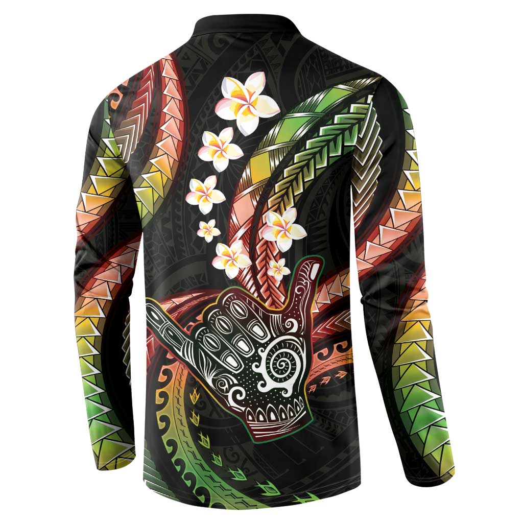Hawaii Shaka Sign Button Sweatshirt Fantastic Frangipani Reggae LT01 - Polynesian Pride