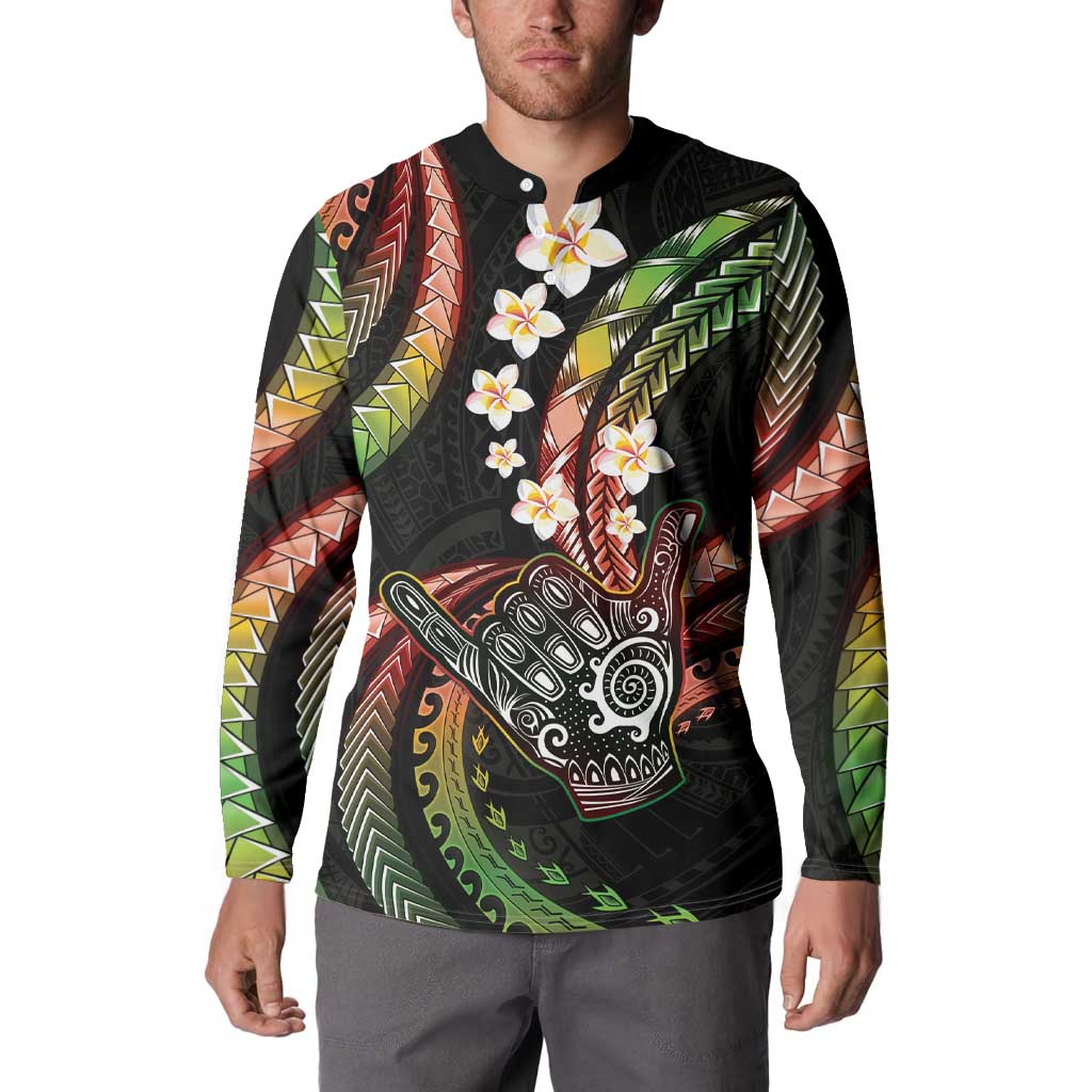Hawaii Shaka Sign Button Sweatshirt Fantastic Frangipani Reggae LT01 - Polynesian Pride