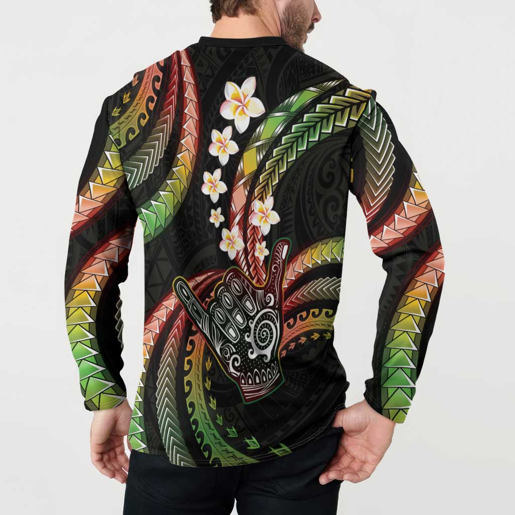 Hawaii Shaka Sign Button Sweatshirt Fantastic Frangipani Reggae LT01 - Polynesian Pride