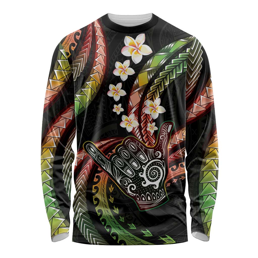 Hawaii Shaka Sign Long Sleeve Shirt Fantastic Frangipani Reggae LT01 Unisex Reggae - Polynesian Pride