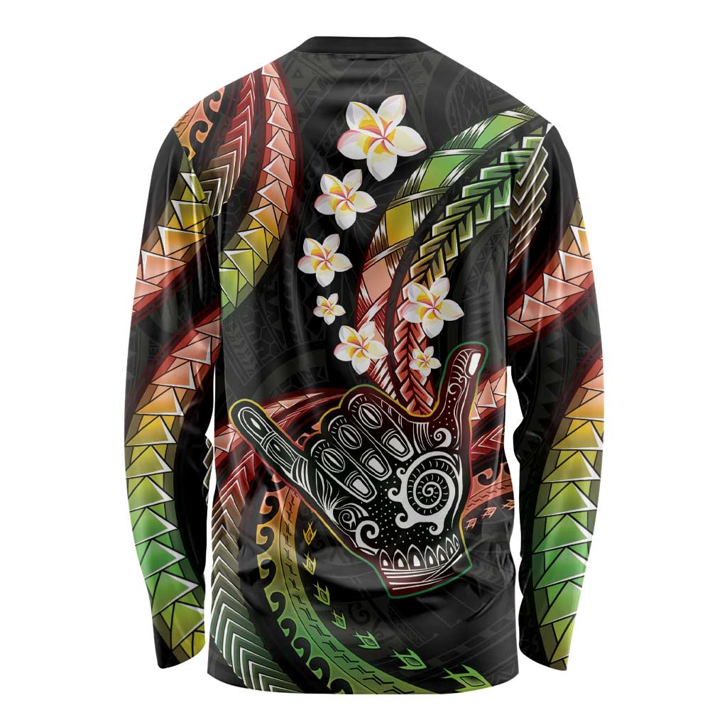 Hawaii Shaka Sign Long Sleeve Shirt Fantastic Frangipani Reggae LT01 - Polynesian Pride