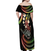 Hawaii Shaka Sign Off Shoulder Maxi Dress Fantastic Frangipani Reggae LT01 - Polynesian Pride