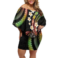 Hawaii Shaka Sign Off Shoulder Short Dress Fantastic Frangipani Reggae LT01 Women Reggae - Polynesian Pride