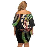Hawaii Shaka Sign Off Shoulder Short Dress Fantastic Frangipani Reggae LT01 - Polynesian Pride