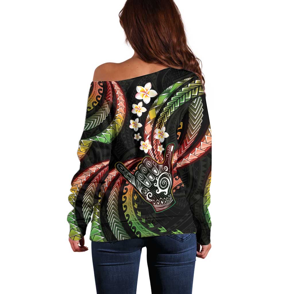 Hawaii Shaka Sign Off Shoulder Sweater Fantastic Frangipani Reggae LT01 - Polynesian Pride