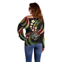 Hawaii Shaka Sign Off Shoulder Sweater Fantastic Frangipani Reggae LT01 - Polynesian Pride