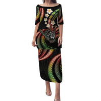 Hawaii Shaka Sign Puletasi Fantastic Frangipani Reggae LT01 Long Dress Reggae - Polynesian Pride