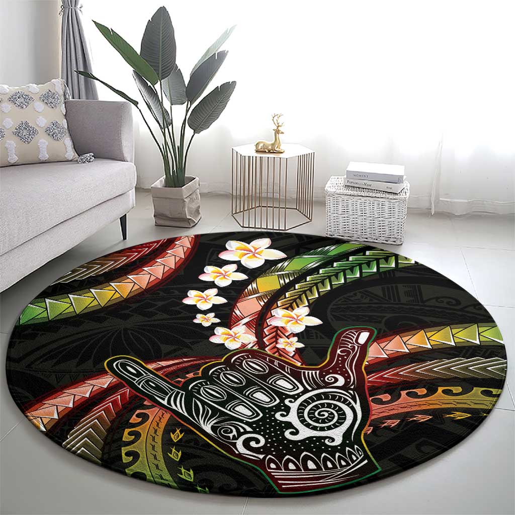 Hawaii Shaka Sign Round Carpet Fantastic Frangipani Reggae LT01 - Polynesian Pride