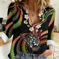 Hawaii Shaka Sign Women Casual Shirt Fantastic Frangipani Reggae LT01 Female Reggae - Polynesian Pride