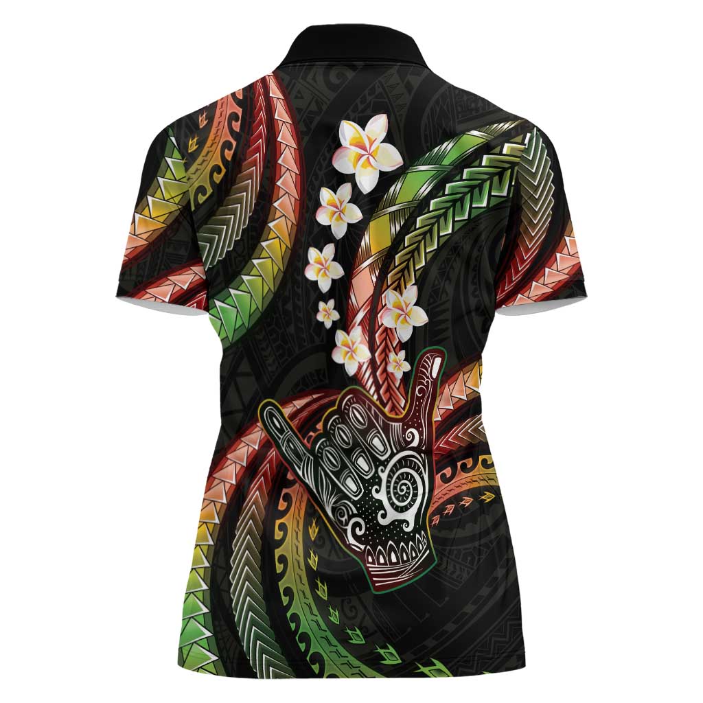 Hawaii Shaka Sign Women Polo Shirt Fantastic Frangipani Reggae LT01 - Polynesian Pride