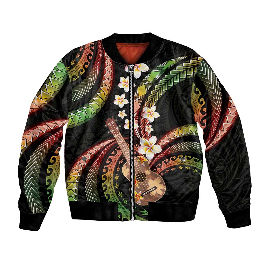 Hawaiian Ukulele Bomber Jacket Jawaiian Fantastic Plumeria LT01 Unisex Reggae - Polynesian Pride