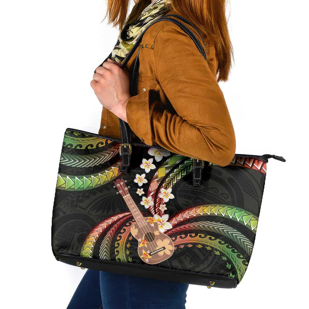 Hawaiian Ukulele Leather Tote Bag Jawaiian Fantastic Plumeria LT01 Reggae - Polynesian Pride