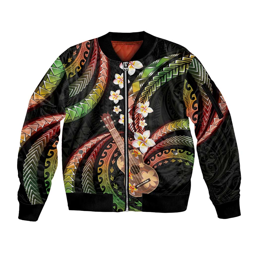 Hawaiian Ukulele Sleeve Zip Bomber Jacket Jawaiian Fantastic Plumeria LT01 Unisex Reggae - Polynesian Pride