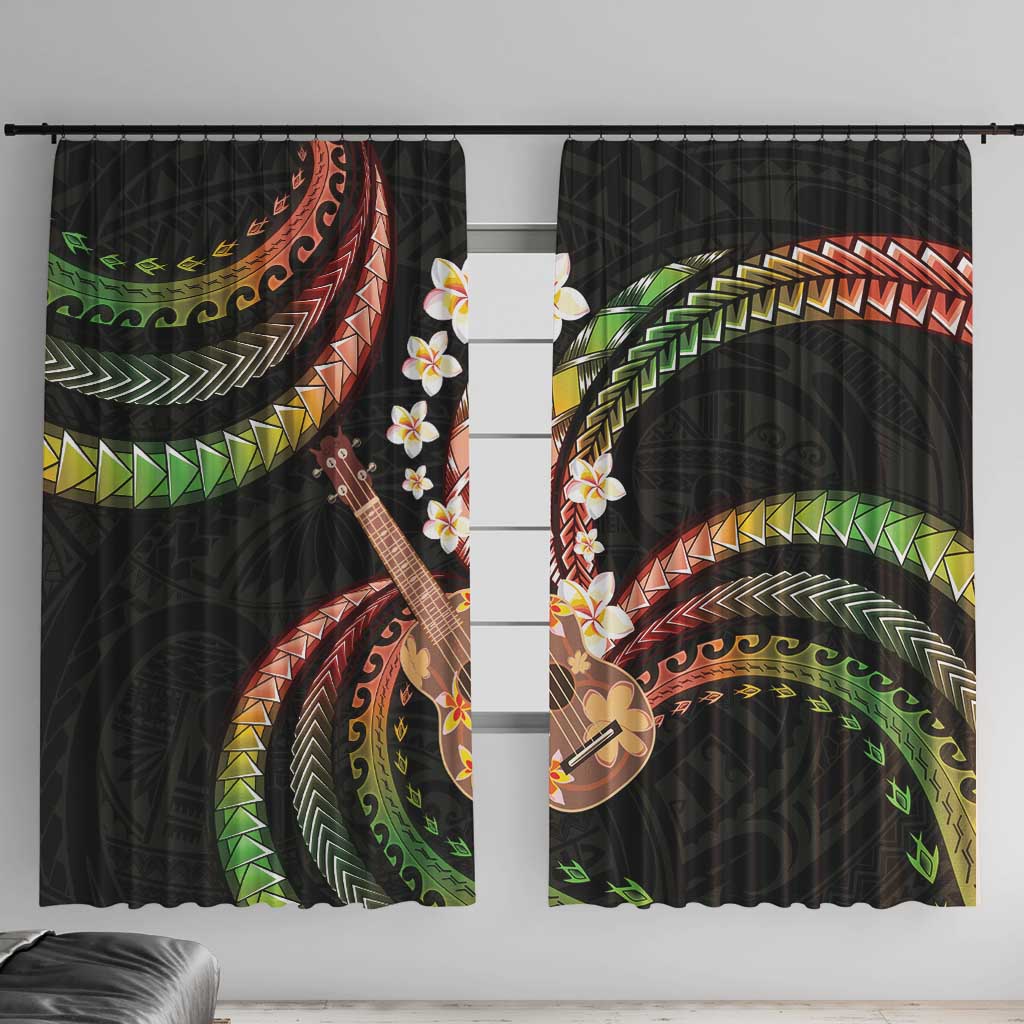 Hawaiian Ukulele Window Curtain Jawaiian Fantastic Plumeria LT01 With Hooks Reggae - Polynesian Pride