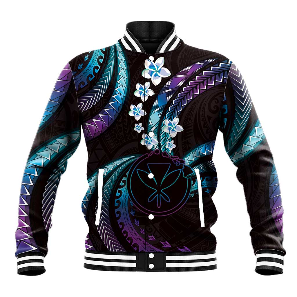 Hawaii Map Kanaka Maoli Baseball Jacket Fantastic Frangipani Amethyst Gradient LT01 Unisex Purple - Polynesian Pride
