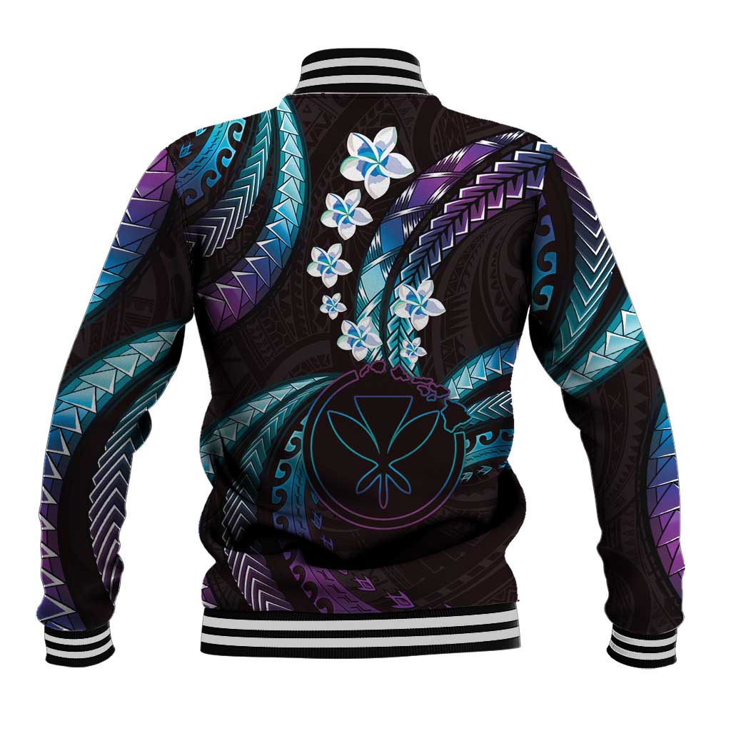 Hawaii Map Kanaka Maoli Baseball Jacket Fantastic Frangipani Amethyst Gradient LT01 - Polynesian Pride