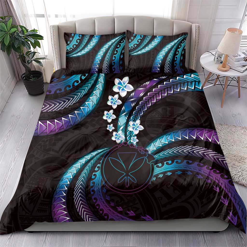 Hawaii Map Kanaka Maoli Bedding Set Fantastic Frangipani Amethyst Gradient LT01 - Polynesian Pride