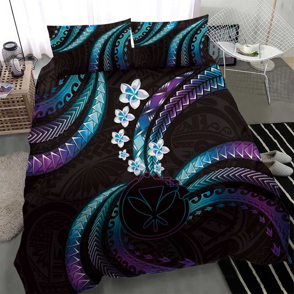 Hawaii Map Kanaka Maoli Bedding Set Fantastic Frangipani Amethyst Gradient LT01 - Polynesian Pride