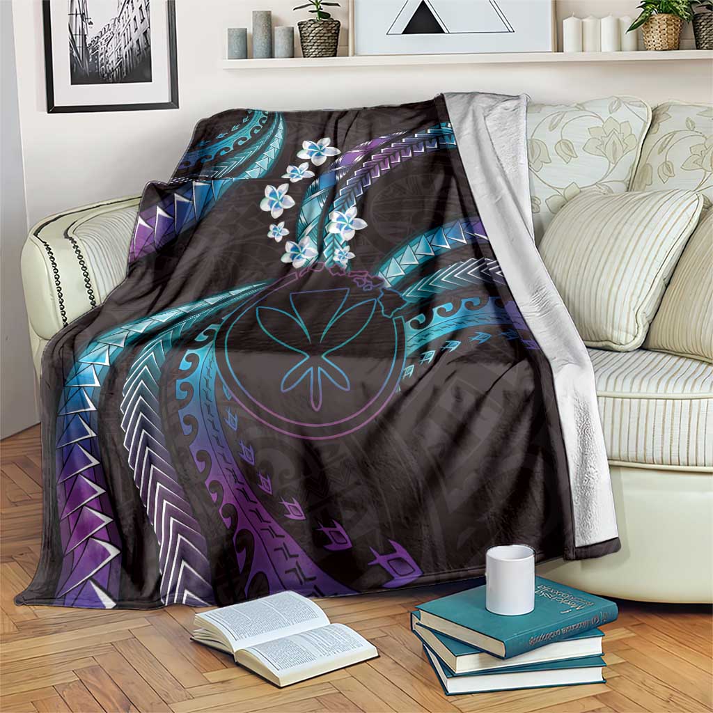 Hawaii Map Kanaka Maoli Blanket Fantastic Frangipani Amethyst Gradient LT01 Purple - Polynesian Pride