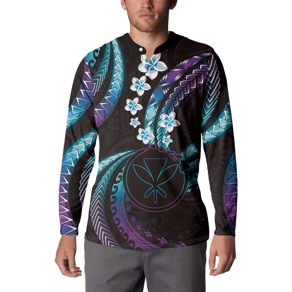 Hawaii Map Kanaka Maoli Button Sweatshirt Fantastic Frangipani Amethyst Gradient LT01 - Polynesian Pride