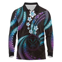 Hawaii Map Kanaka Maoli Long Sleeve Polo Shirt Fantastic Frangipani Amethyst Gradient LT01 Purple - Polynesian Pride