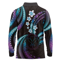 Hawaii Map Kanaka Maoli Long Sleeve Polo Shirt Fantastic Frangipani Amethyst Gradient LT01 - Polynesian Pride