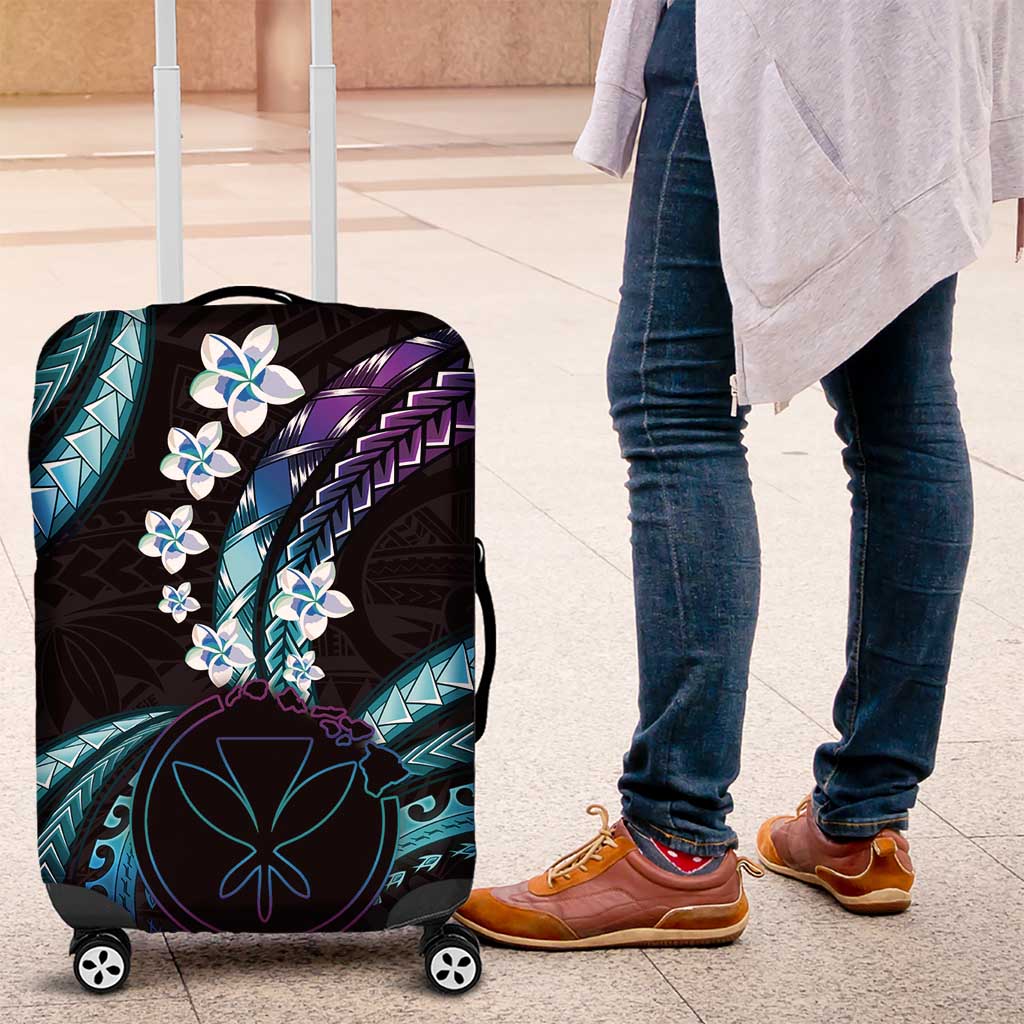 Hawaii Map Kanaka Maoli Luggage Cover Fantastic Frangipani Amethyst Gradient LT01 Purple - Polynesian Pride