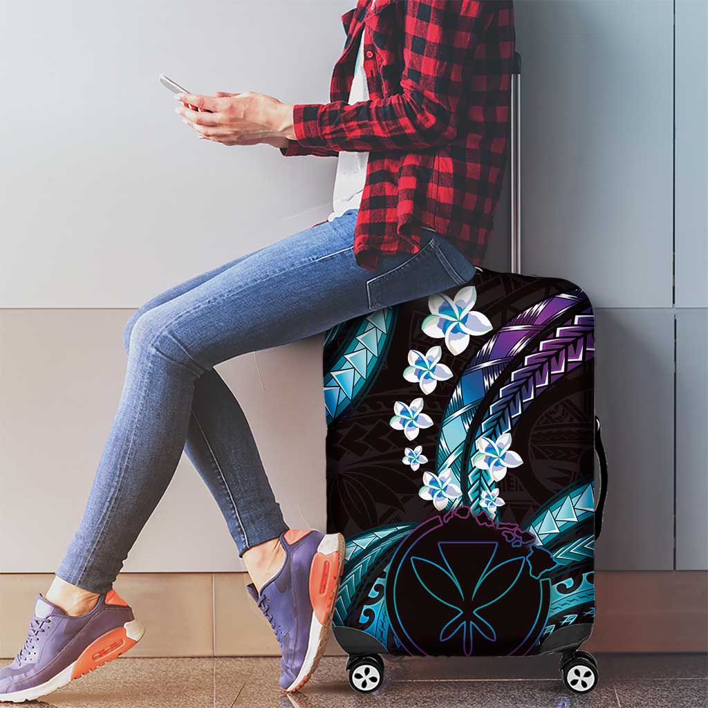 Hawaii Map Kanaka Maoli Luggage Cover Fantastic Frangipani Amethyst Gradient LT01 - Polynesian Pride