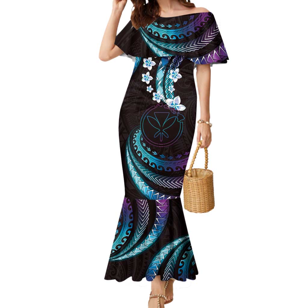 Hawaii Map Kanaka Maoli Mermaid Dress Fantastic Frangipani Amethyst Gradient LT01 Women Purple - Polynesian Pride