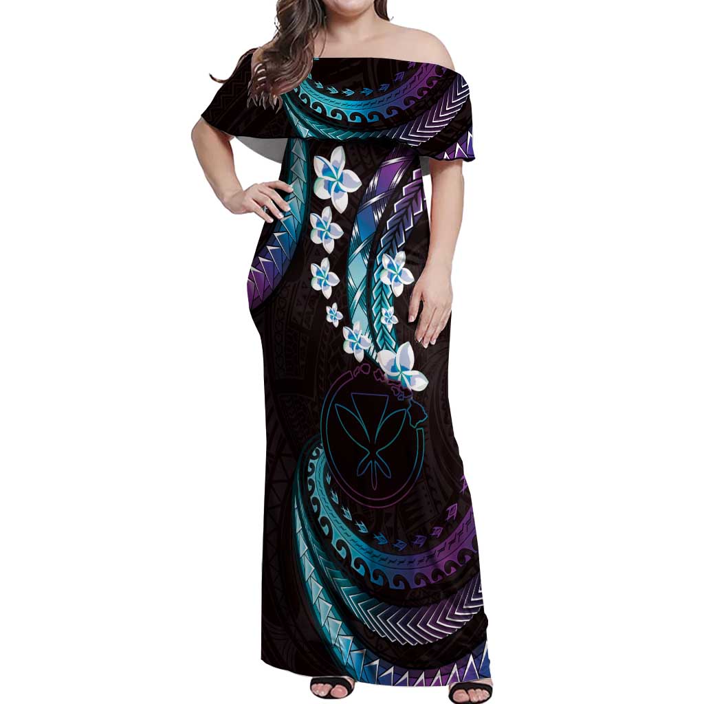 Hawaii Map Kanaka Maoli Off Shoulder Maxi Dress Fantastic Frangipani Amethyst Gradient LT01 Women Purple - Polynesian Pride